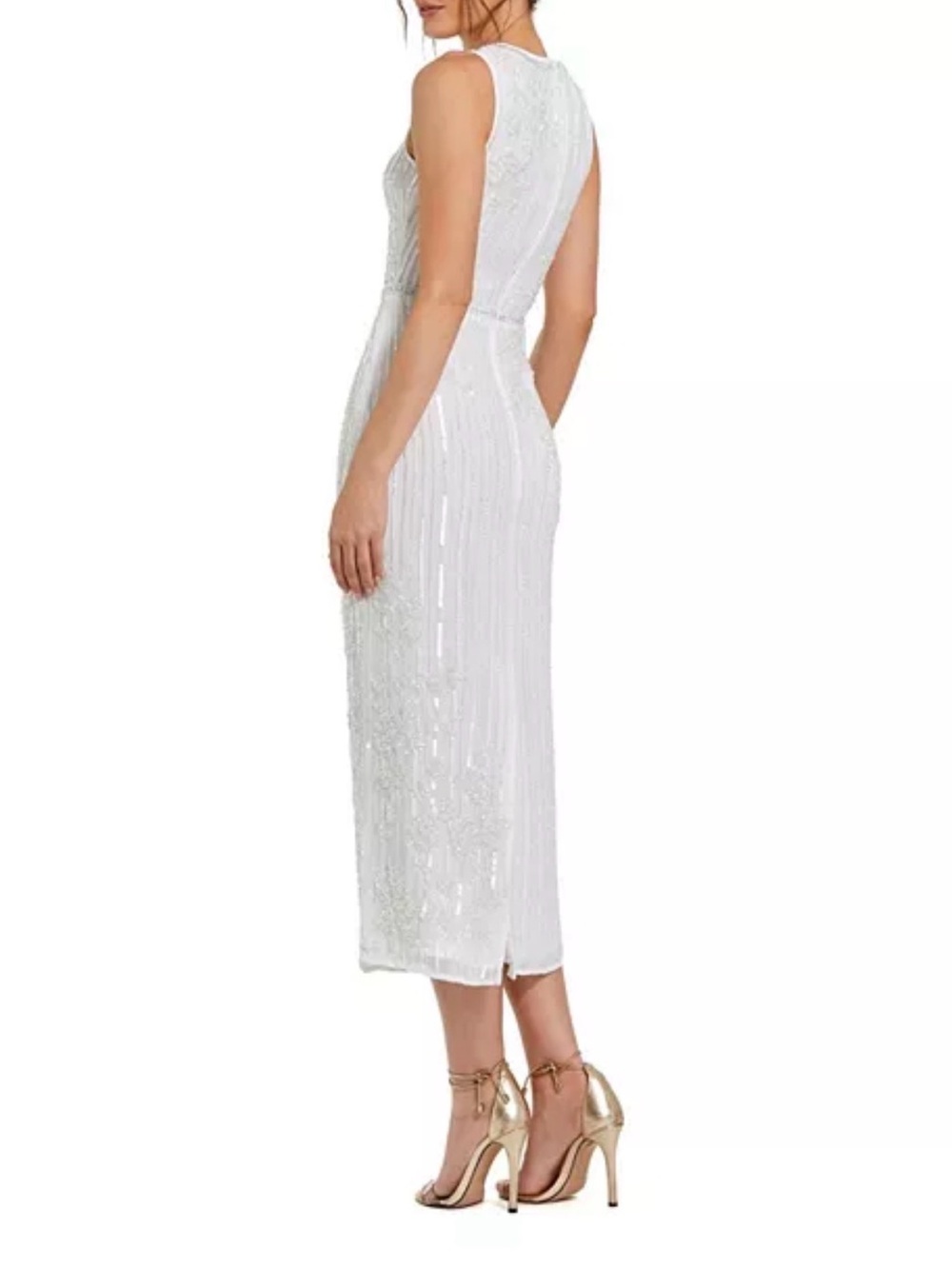 Mac Duggal Ivory Beaded Sleeveless Midi Dress - Picture 2 of 8